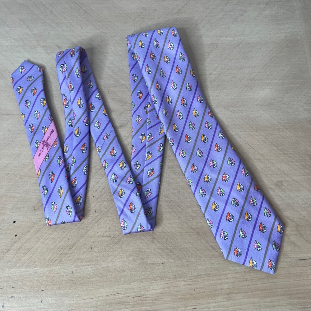 Marchesi di Como Purple Patterned Men's Tie 100% Stripes Sailboats Preppy